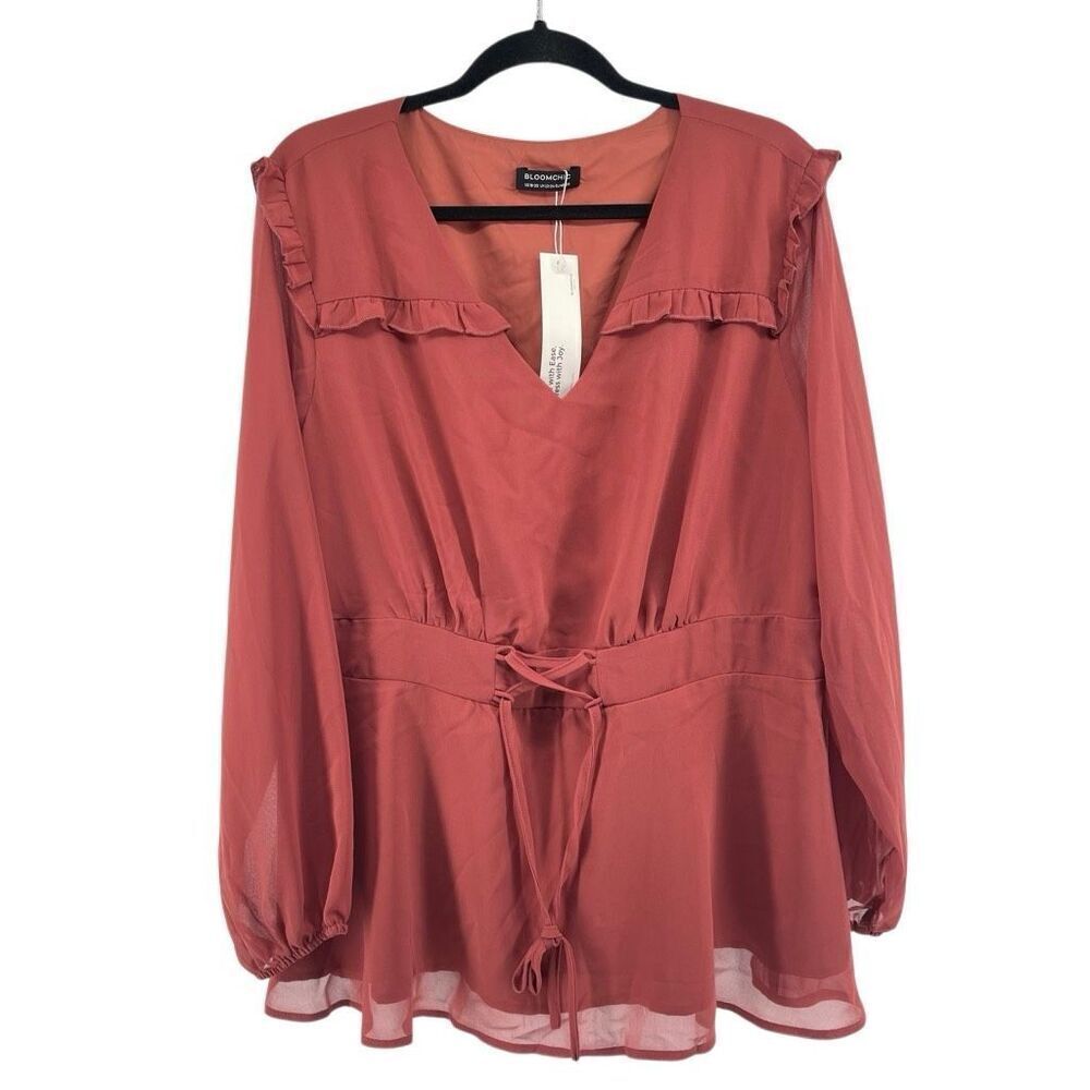 BloomChic Women’s Plus Size Rust Boho Blouse Long Sleeve Size 18/20 NWT - Picture 2 of 16